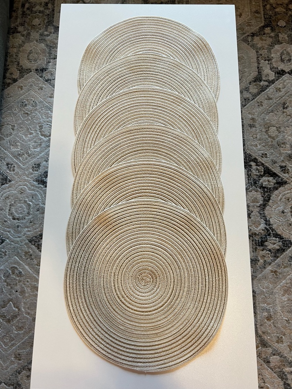 6 Woven Round Placemats in Beige/Cream - 15.25” NWOT